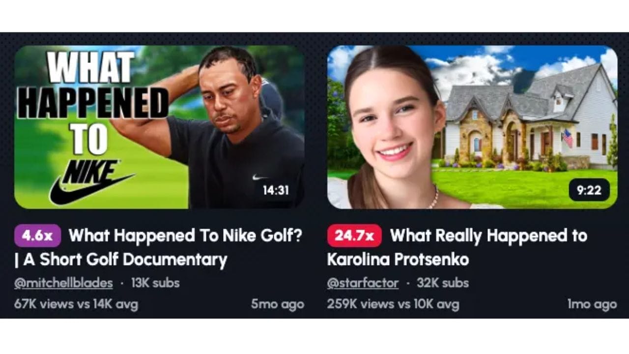 Two YouTube video thumbnails side-by-side. On the left, a video titled "What Happened to Nike Golf?" On the right, a video titled "What Really Happened to Karolina Protsenko."