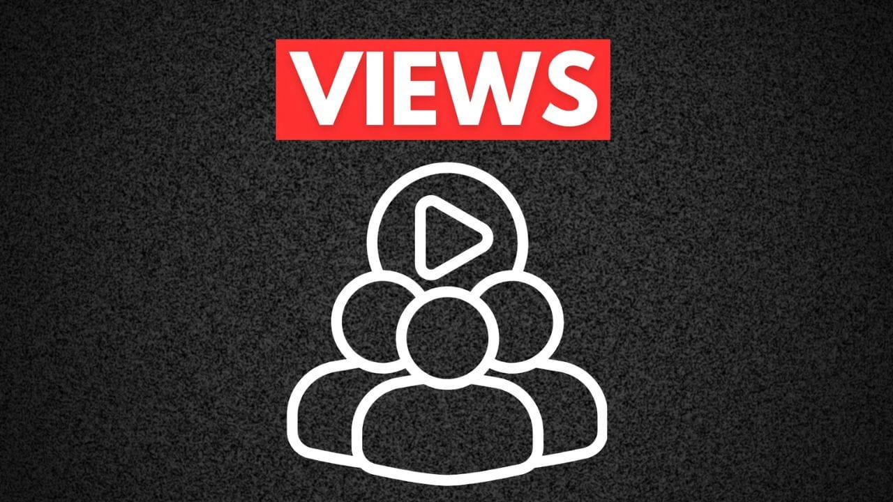 A group of people with a play button icon above them, symbolizing people watching a video, with the word "VIEWS" in a red box above them.