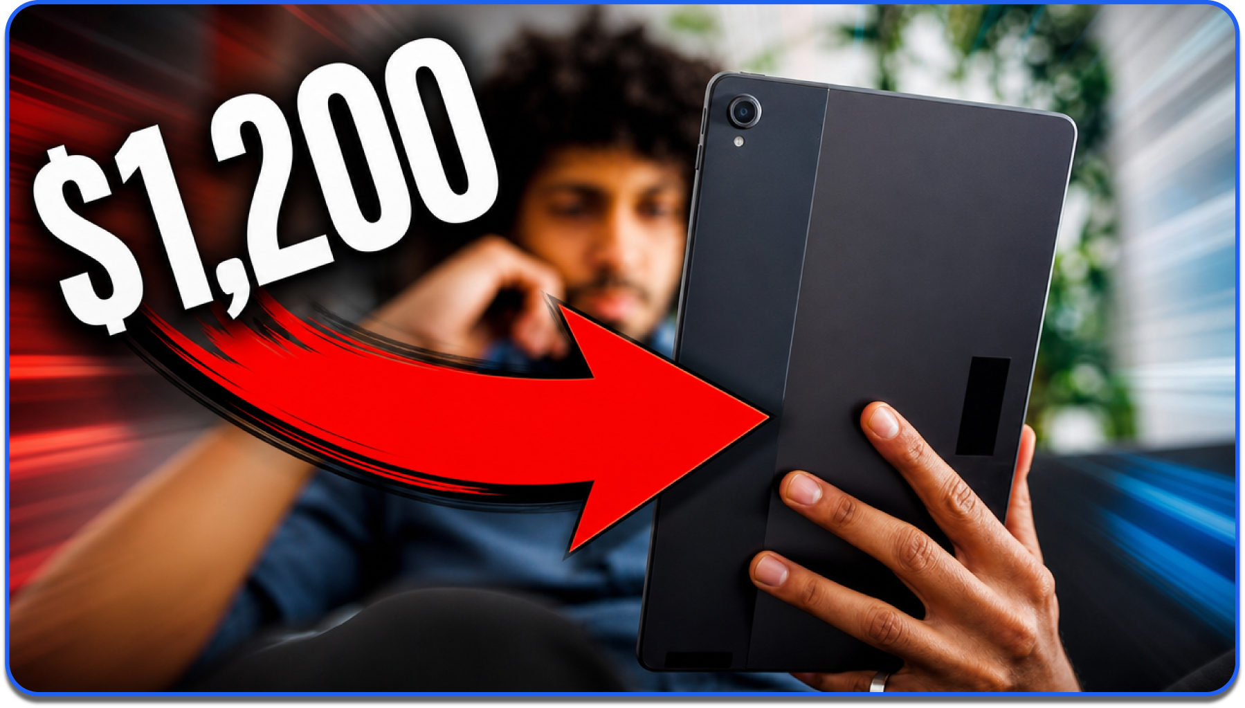YouTube thumbnail of a person using a phone with text that reads "$1,200" pointing to it with a red arrow