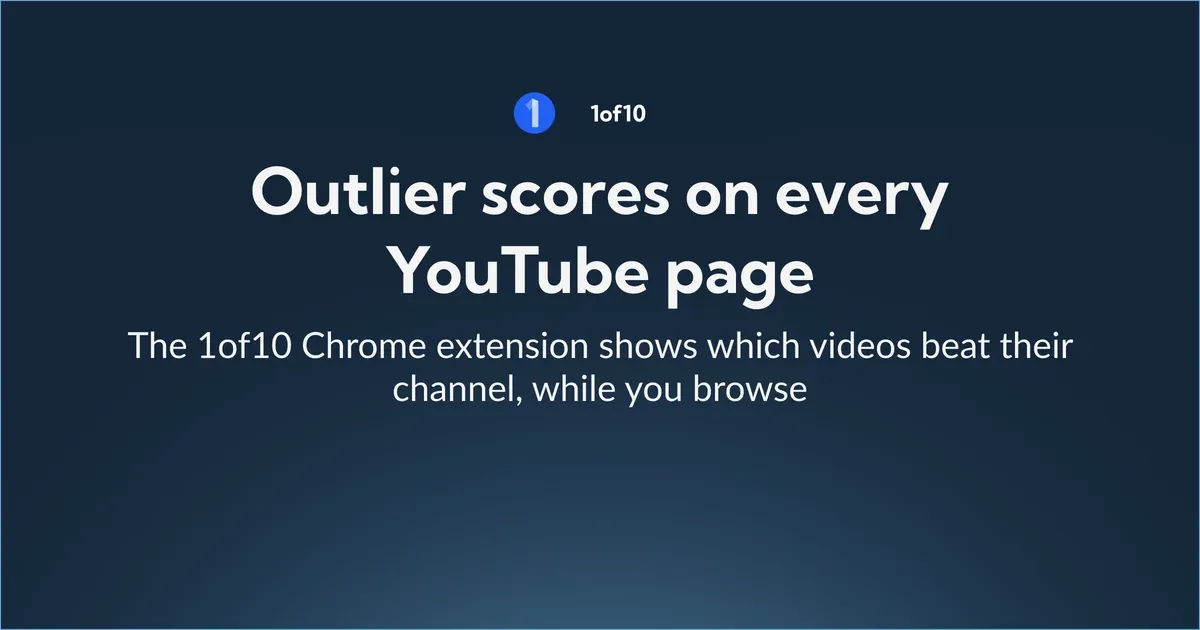 Outlier scores on every YouTube page: the 1of10 Chrome extension shows which videos beat their channel, while you browse